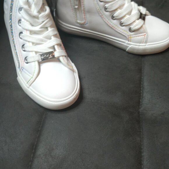 Bebe Girls White High Top Sneakers | Size 10 | Rainbow Stitching + Side Zip - Picture 4 of 5